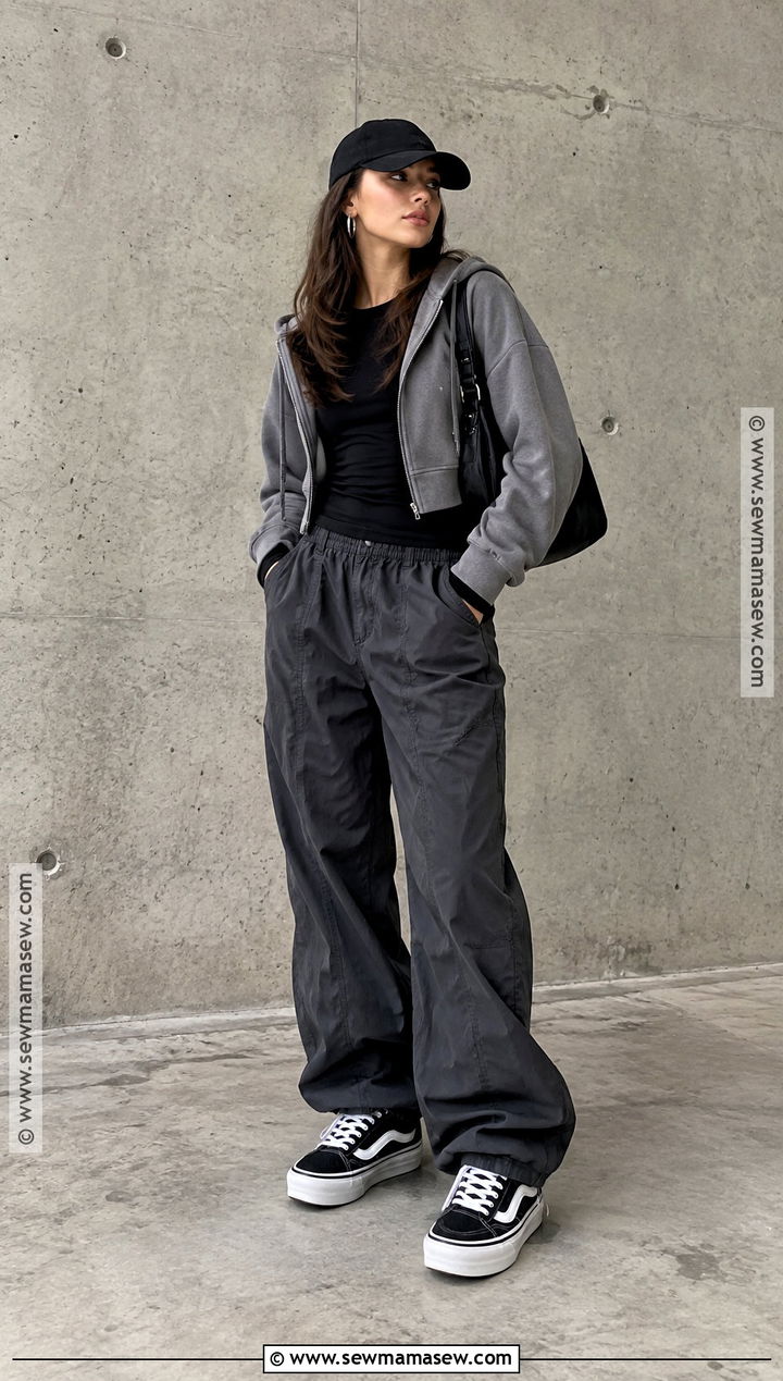 Vans With Parachute Pants And Hoodie - 20 vans outfit fall ideas