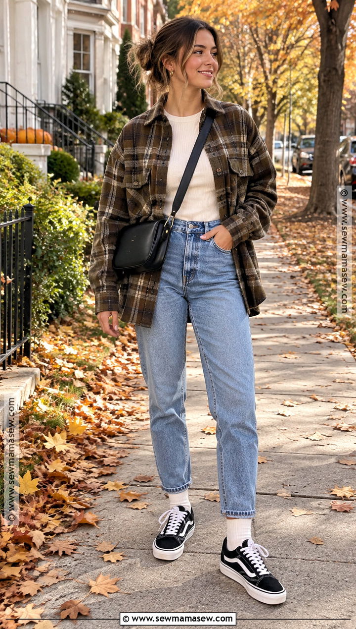 Vans With Shacket And Mom Jeans - 20 vans outfit fall ideas