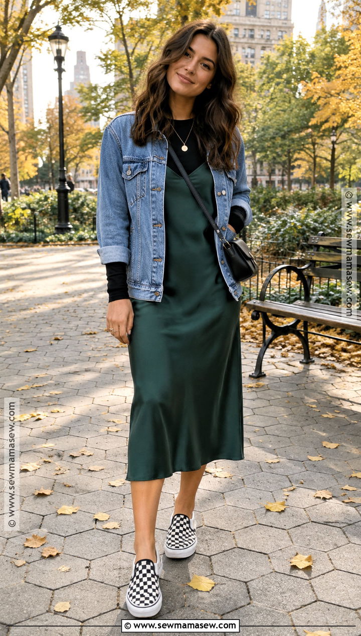 Vans With Slip Dress And Denim Jacket - 15 Vans Autumn Outfit Ideas