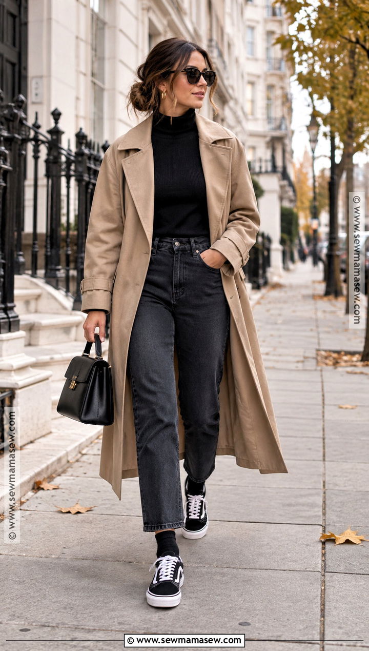 Vans With Trench Coat And Cropped Jeans - 20 vans outfit fall ideas