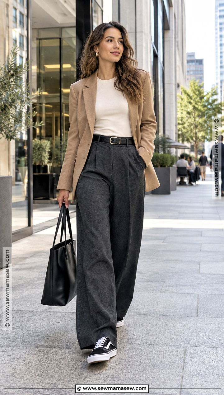Vans With Wide Leg Trousers And Blazer - 15 Vans Autumn Outfit Ideas