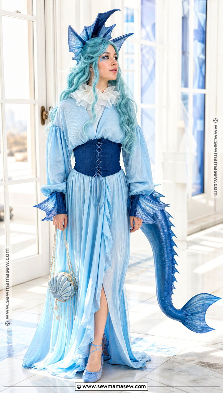 Vaporeon Costume With Blue Maxi Dress - 30 Pokemon Costumes for Women