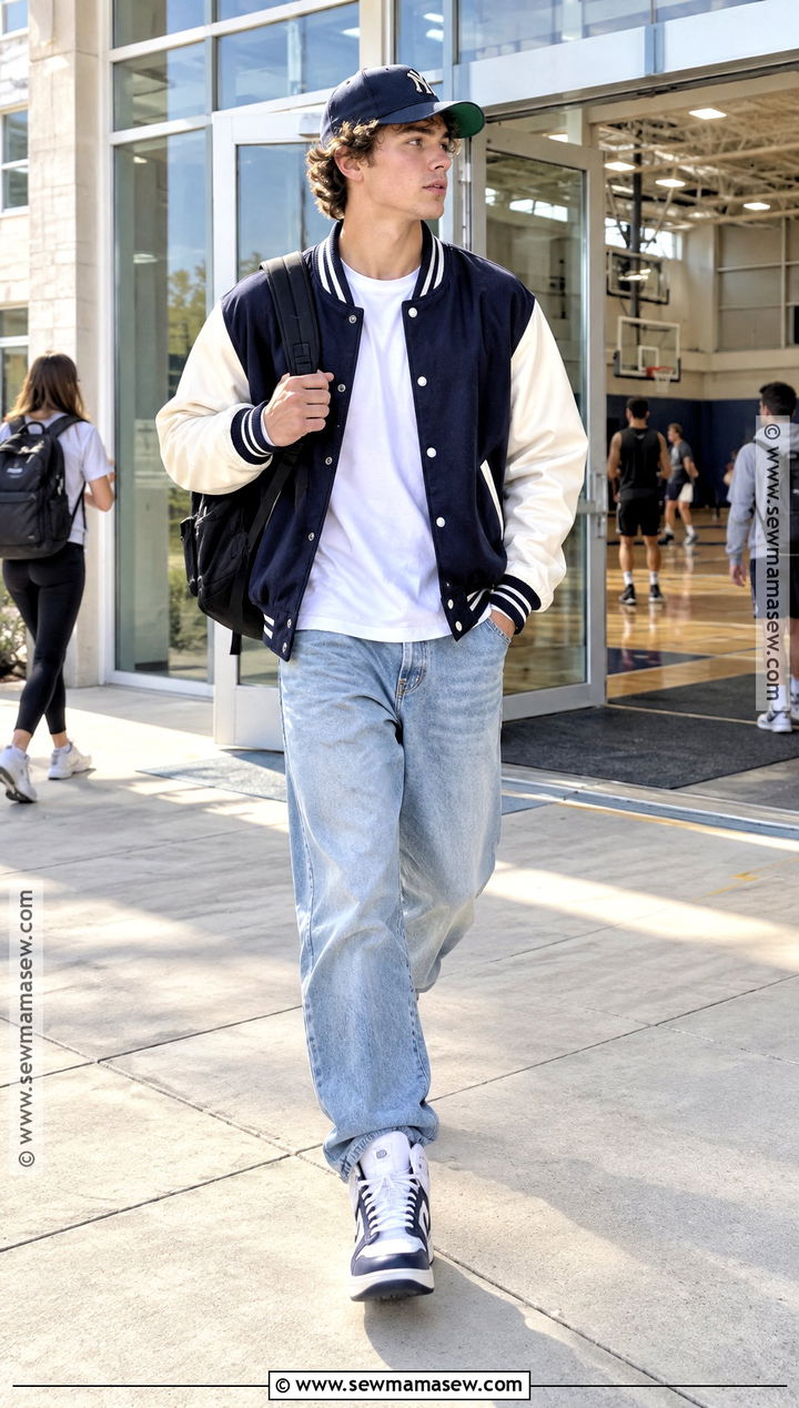 Varsity Jacket And Baggy Jeans Outfit - 20 Back To School Outfits Baggy Jeans