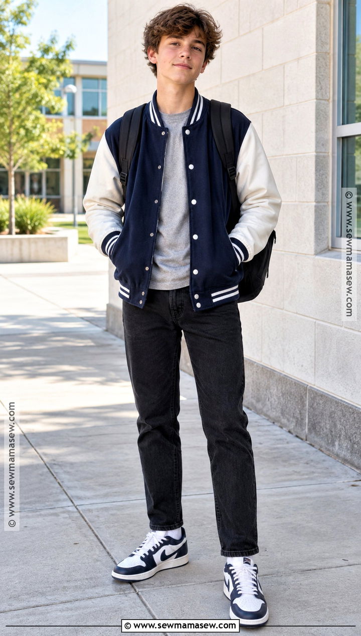 Varsity Jacket And Black Jeans Back To School Outfit - 15 Back To School Outfits For 8Th Graders