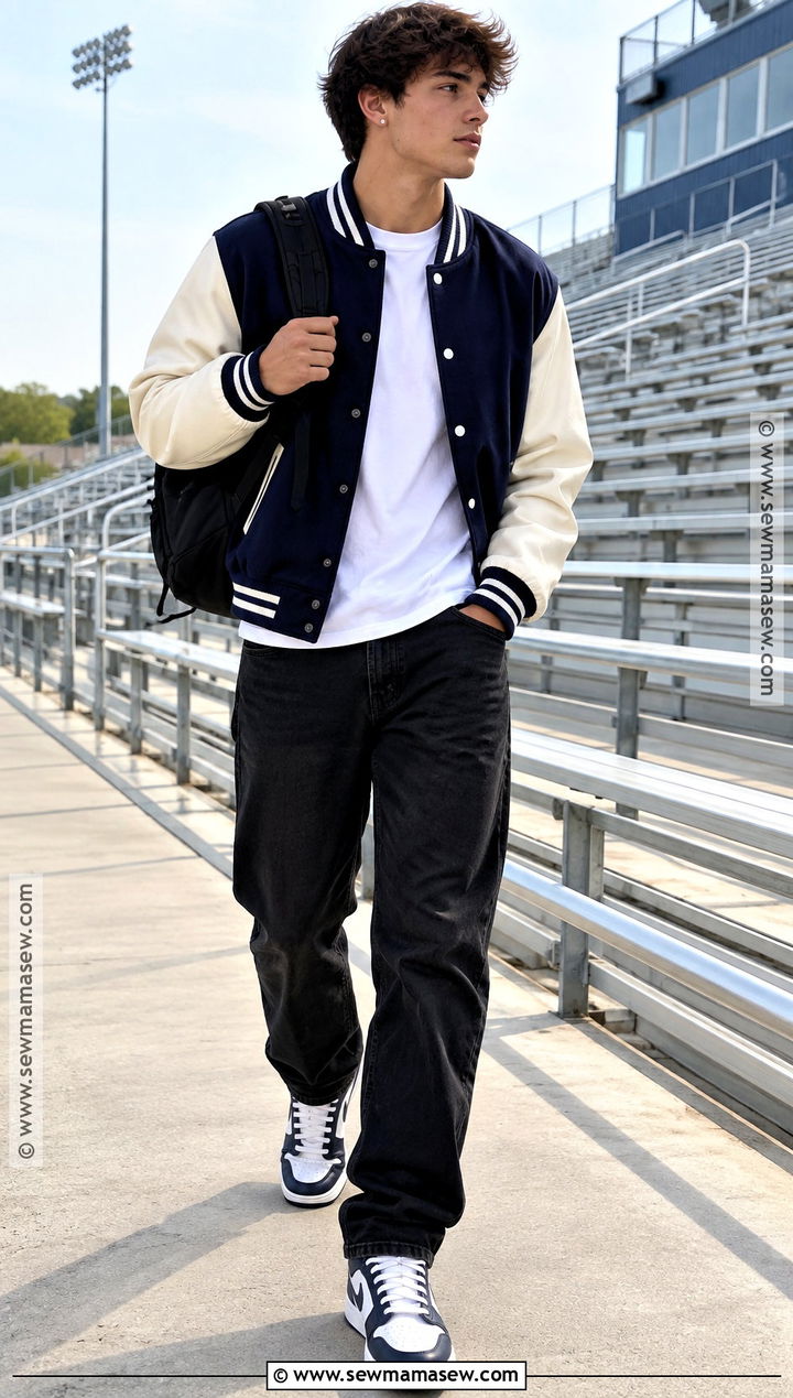 Varsity Jacket And Black Jeans School Outfit - 15 Back To School Outfits Highschool Casual
