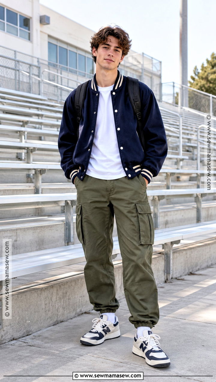 Varsity Jacket And Cargo Pants Back To School Outfit - 20 Back To School Essentials Clothes