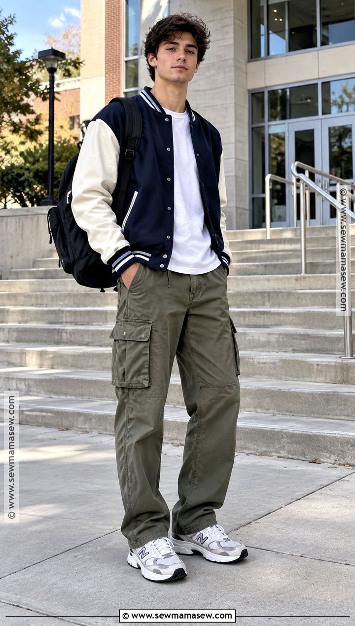 Varsity Jacket And Cargo Pants School Outfit - 25 autumn outfits for school