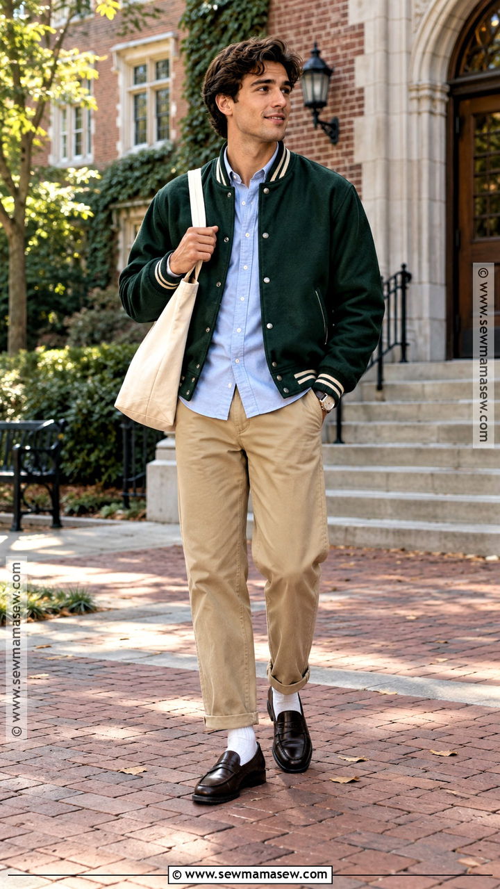 Varsity Jacket And Chinos Fall Outfit - 20 mens fall street style ideas