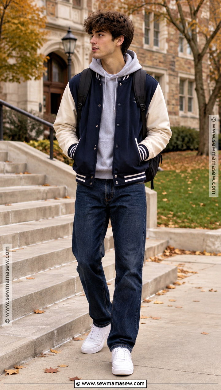 Varsity Jacket And Hoodie Back To School Outfit - 15 back to school men outfits