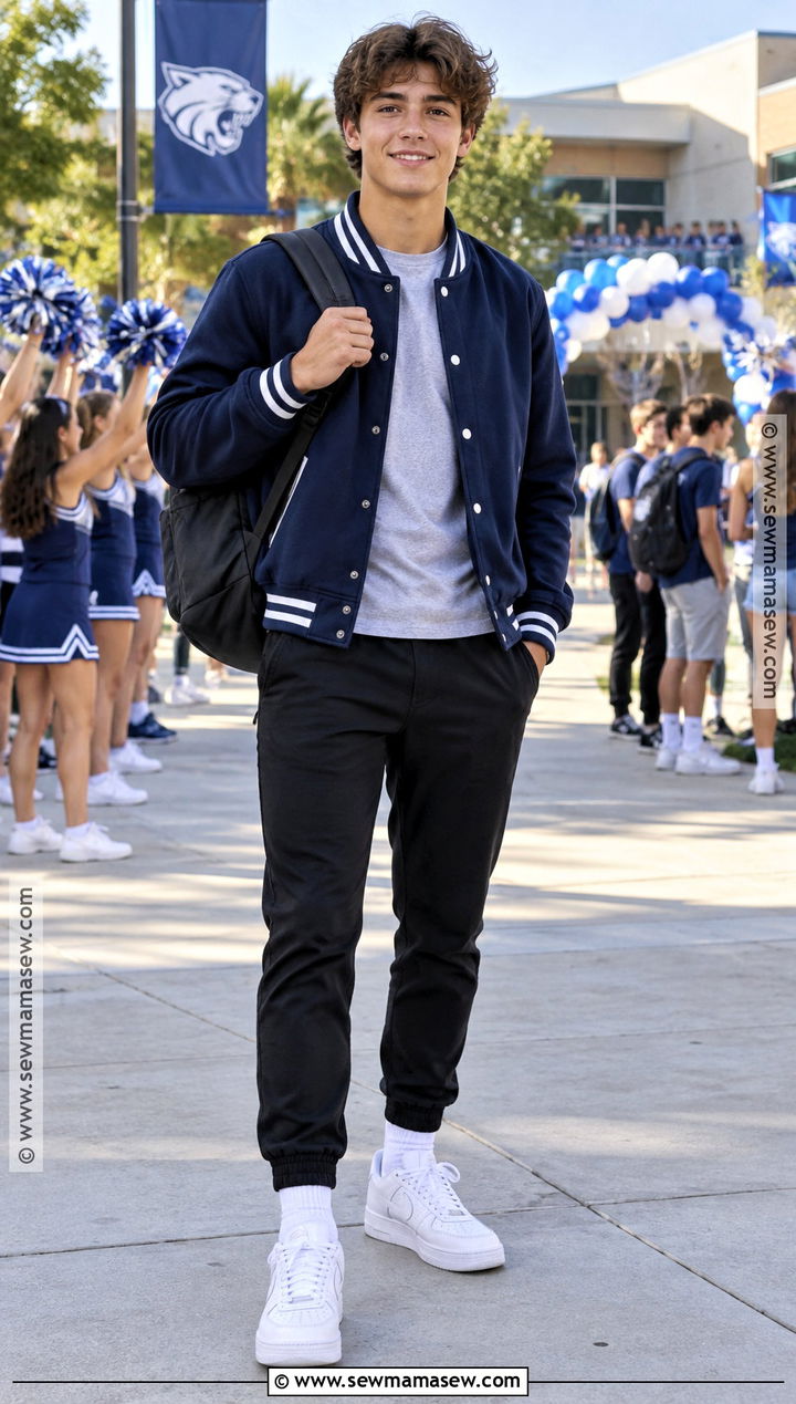 Varsity Jacket And Joggers Outfit For High School Boys - 20 Back To School Outfits Boys High School