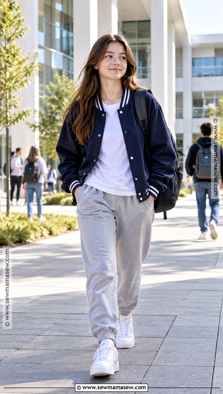 Varsity Jacket And Joggers Tomboy Outfit - 15 back to school outfits tomboy