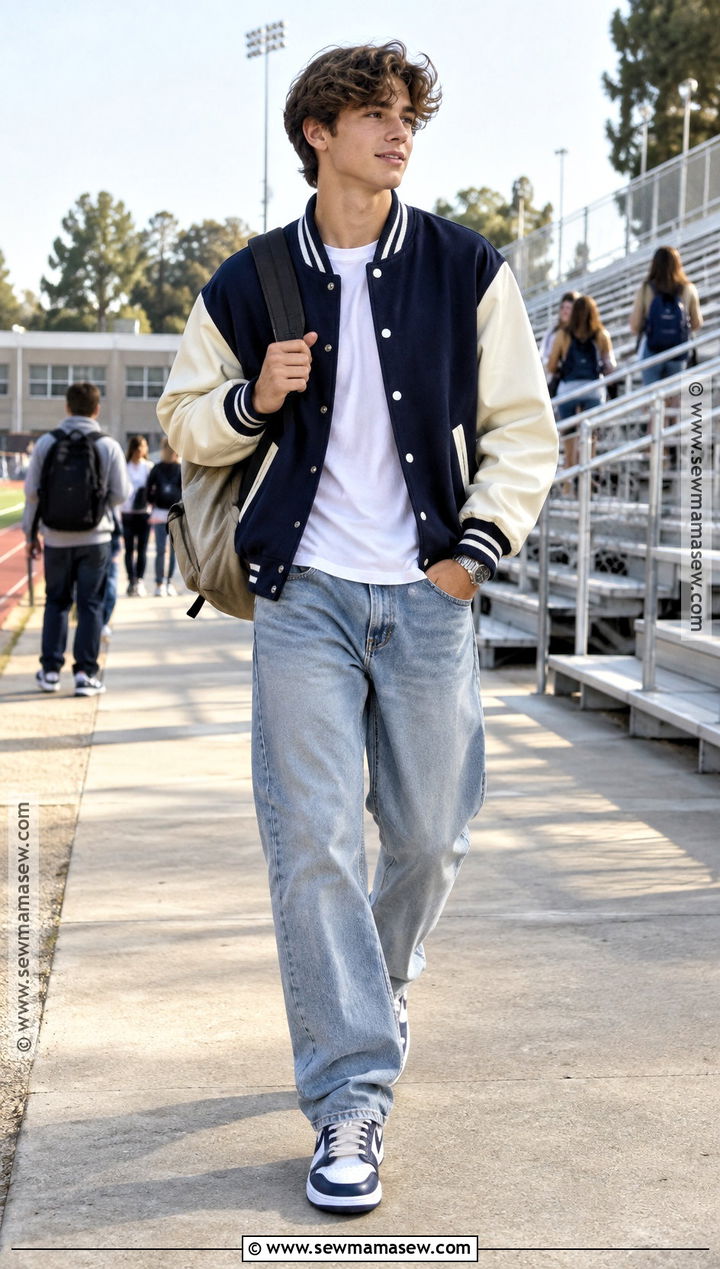 Varsity Jacket And Loose Jeans High School Outfit - 15 Highschool Back To School Outfits