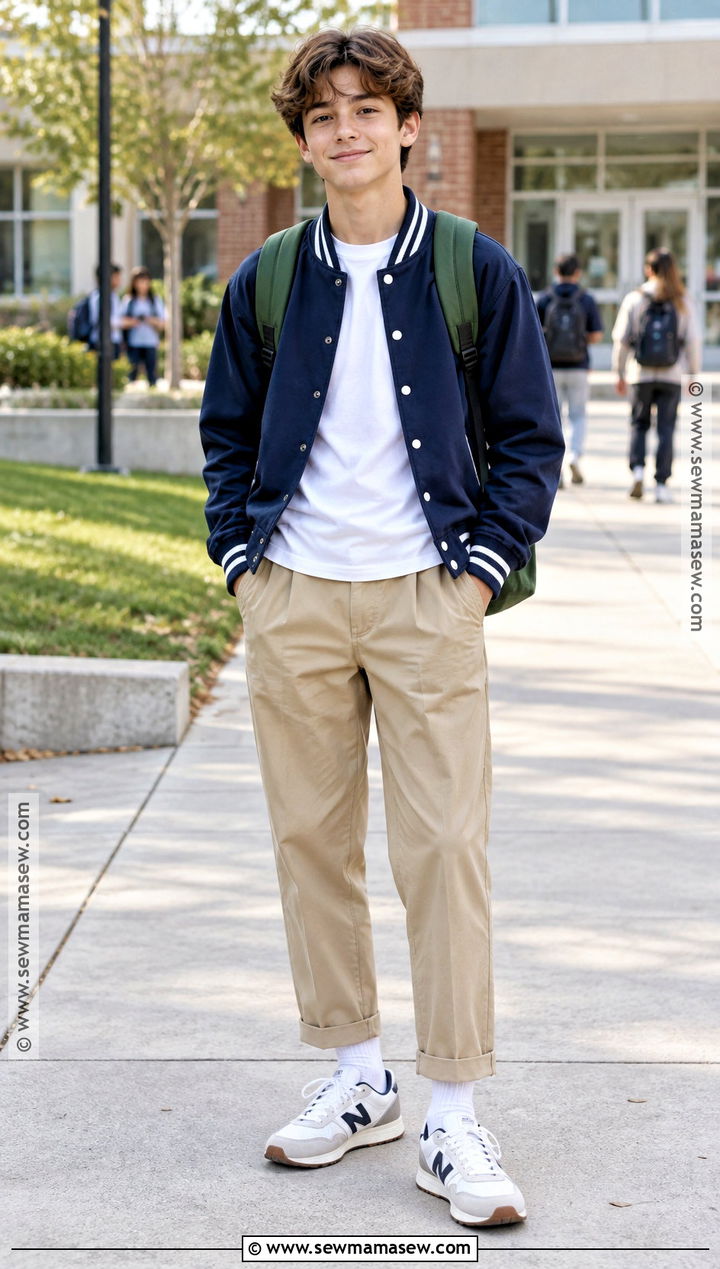Varsity Jacket And Pleated Pants Middle School Preppy Outfit - 15 back to school outfits middle school preppy