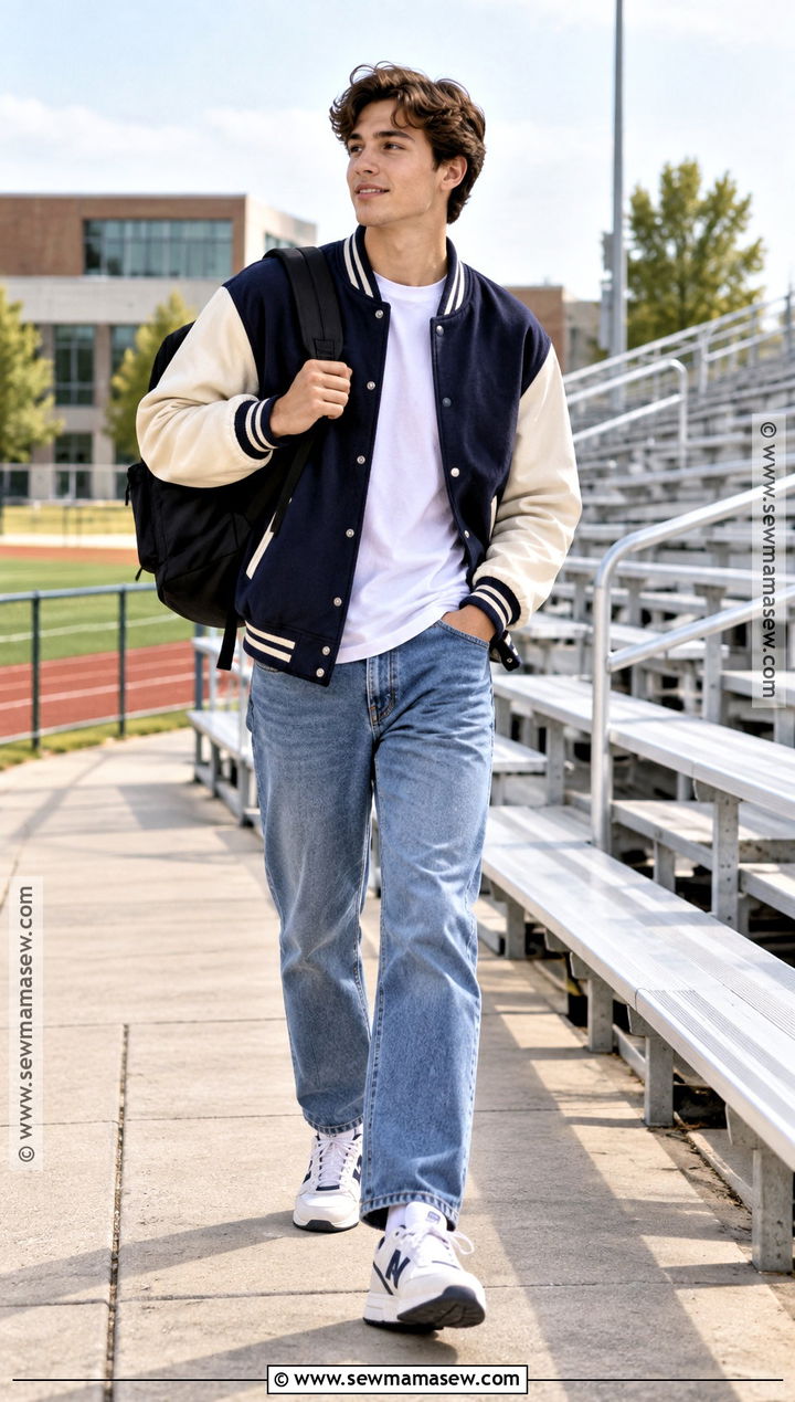 Varsity Jacket And Relaxed Jeans School Outfit - 20 cute outfits back to school