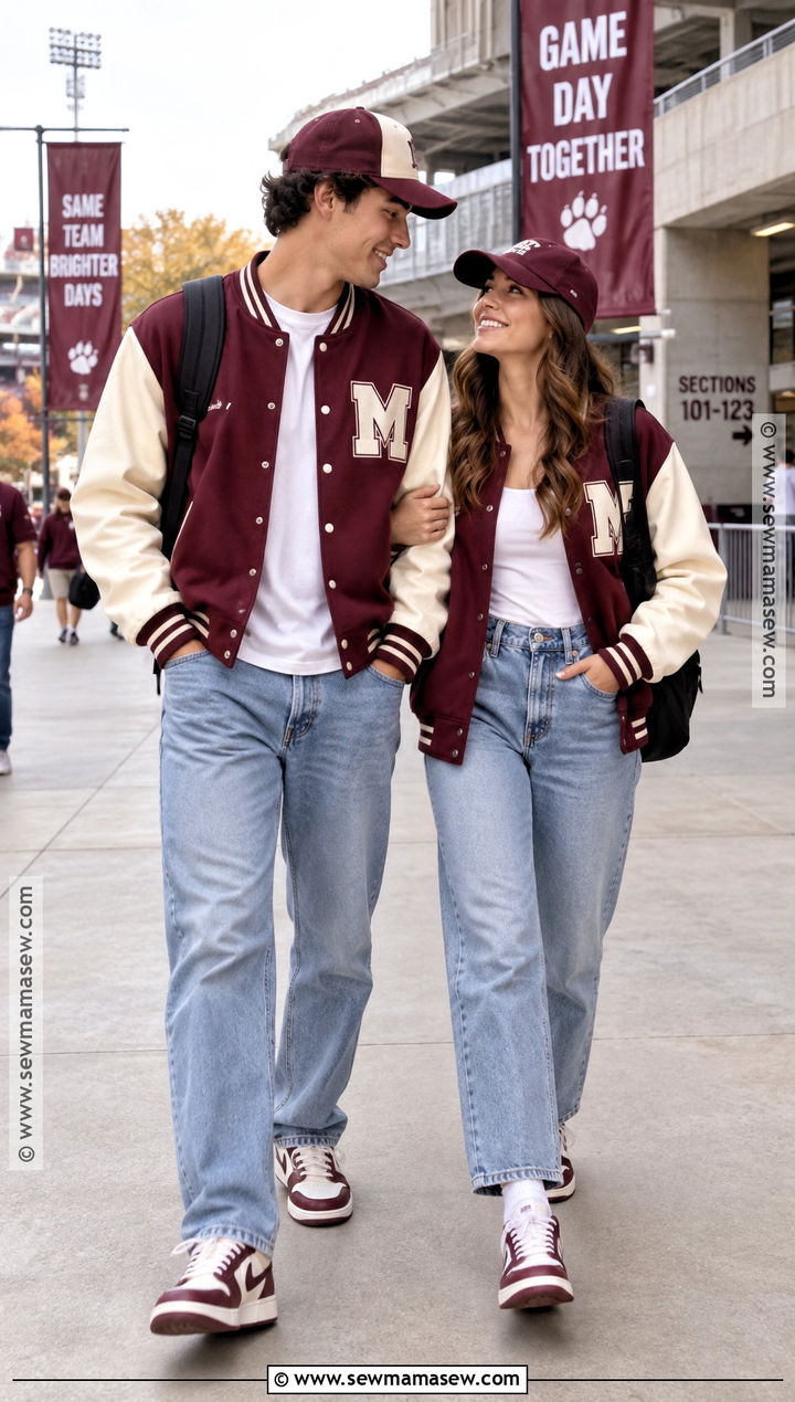 Varsity Jacket And Sneakers Couple Outfit - 20 fall matching outfits for couples
