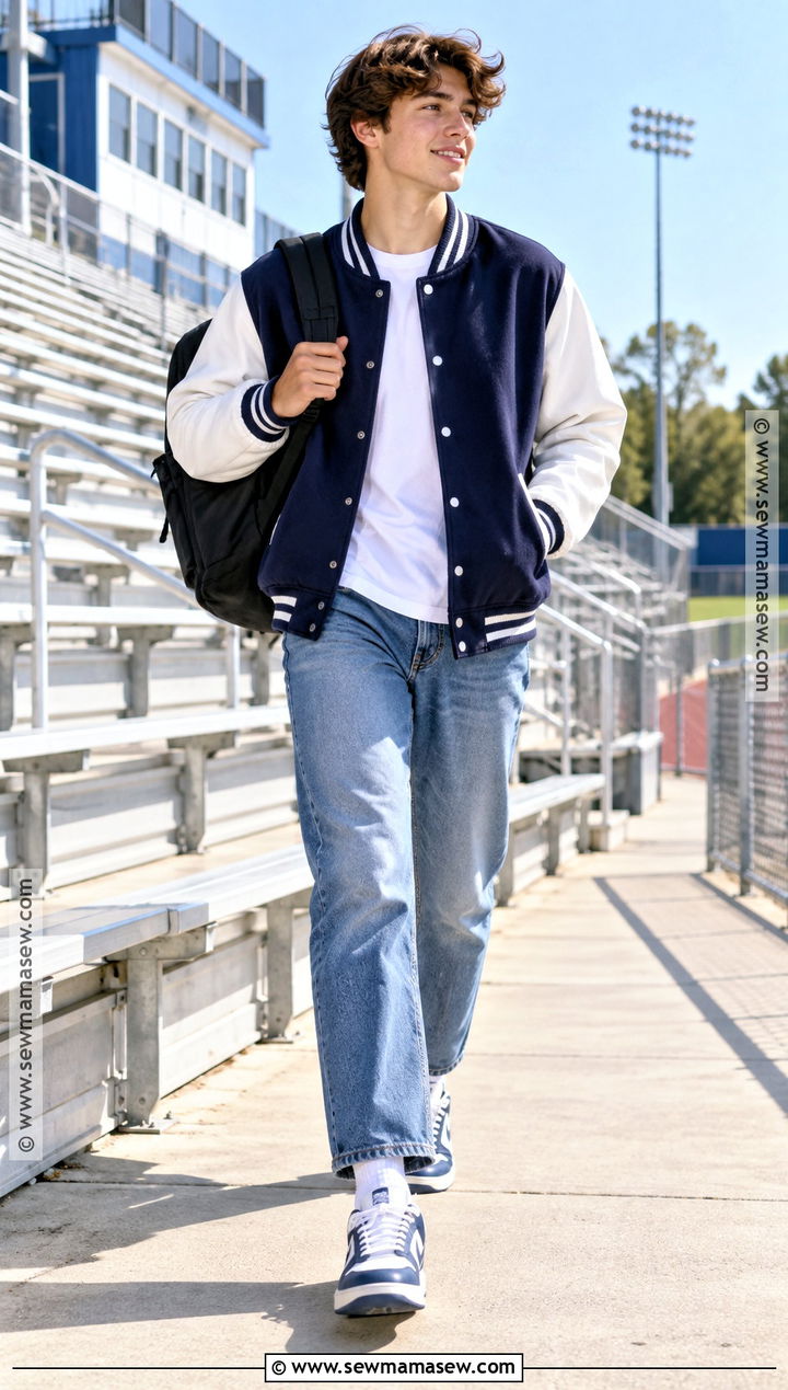 Varsity Jacket And Straight Jeans School Outfit - 20 cute back to school outfits highschool