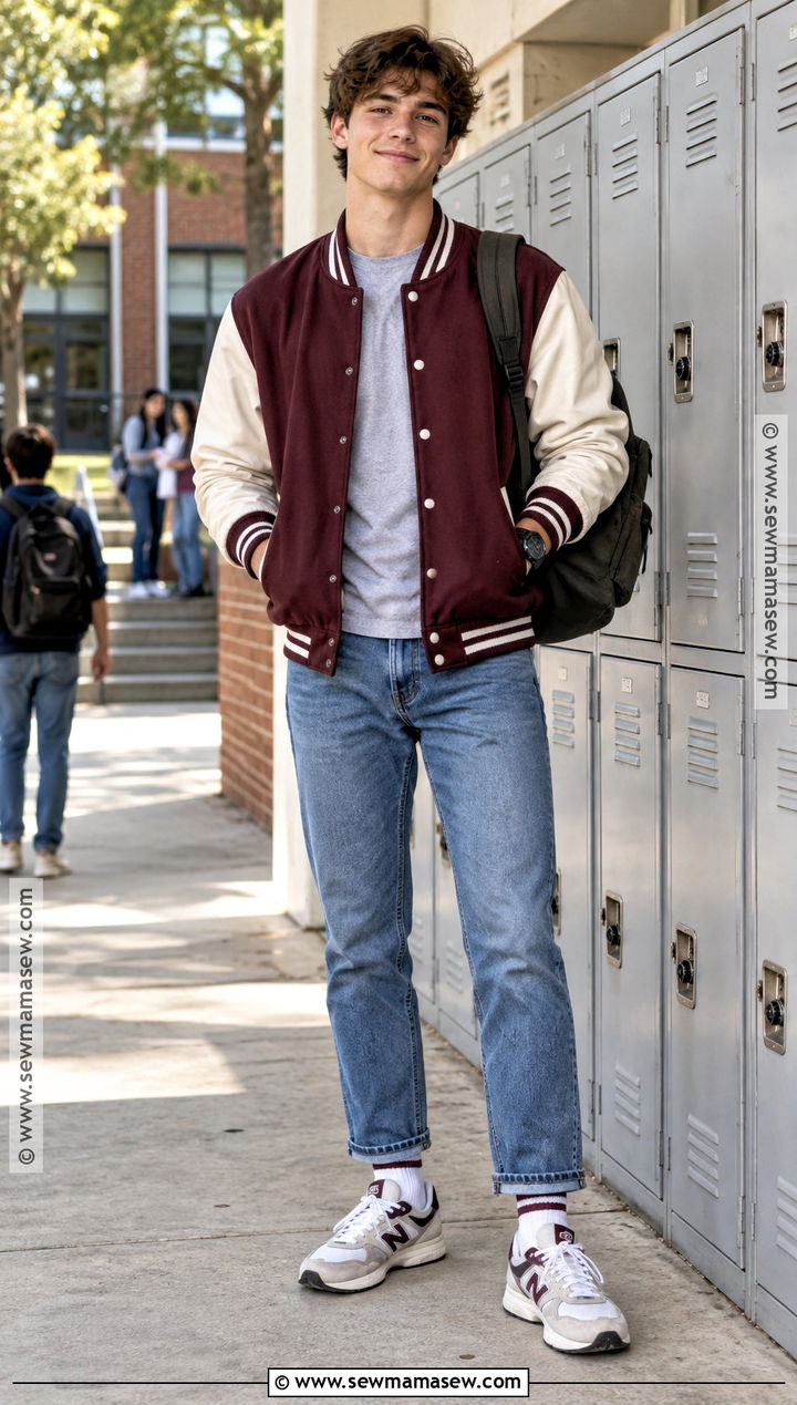 Varsity Jacket And Straight Leg Jeans School Outfit - 20 Fits For Back To School