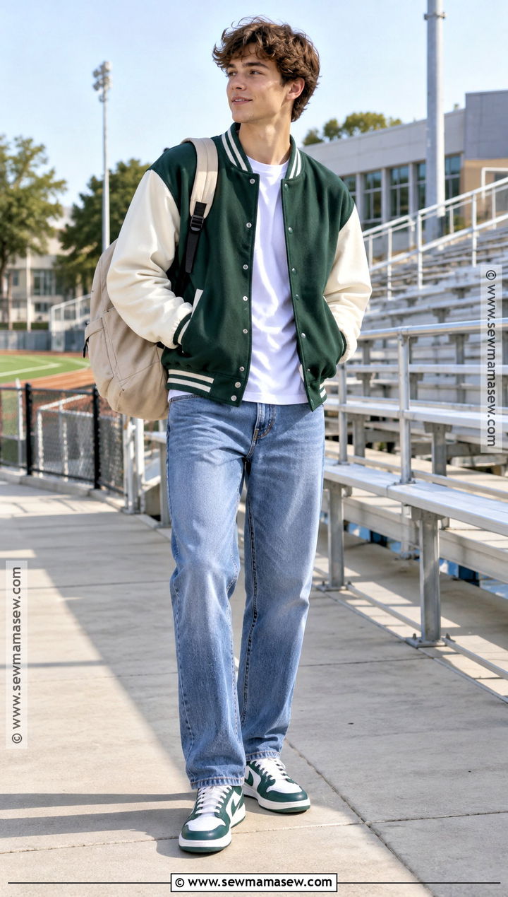 Varsity Jacket And Straight Leg Jeans School Outfit - 20 Fly Back To School Outfits