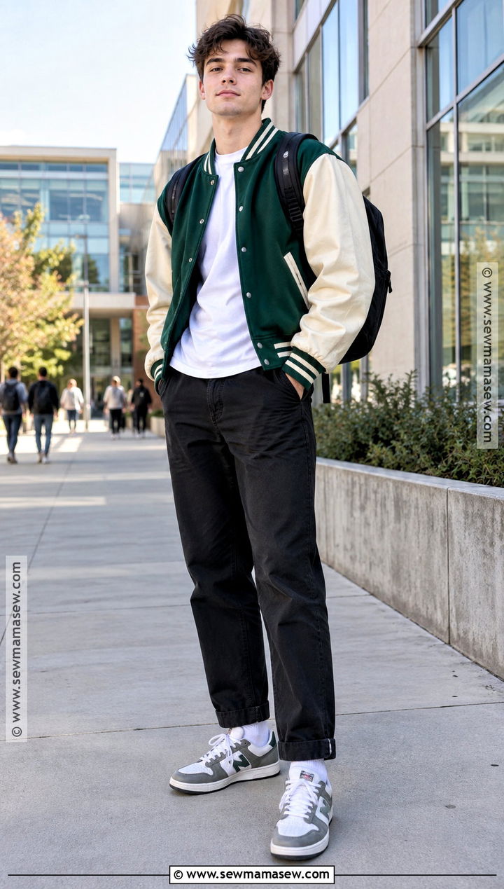 Varsity Jacket And Straight Leg Pants Back To School Outfit - 20 Cheap Back To School Outfits