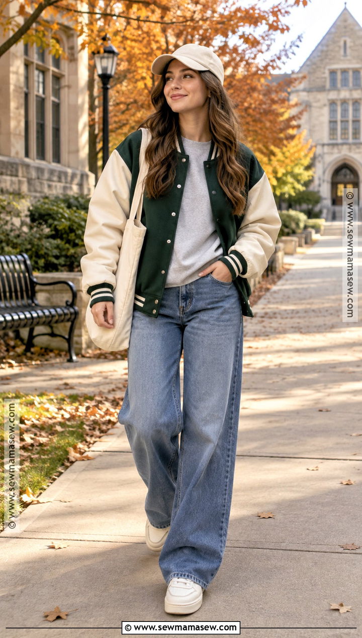 Varsity Jacket And Wide Leg Jeans Fall Streetwear Outfit - 15 fall streetwear ideas 2026