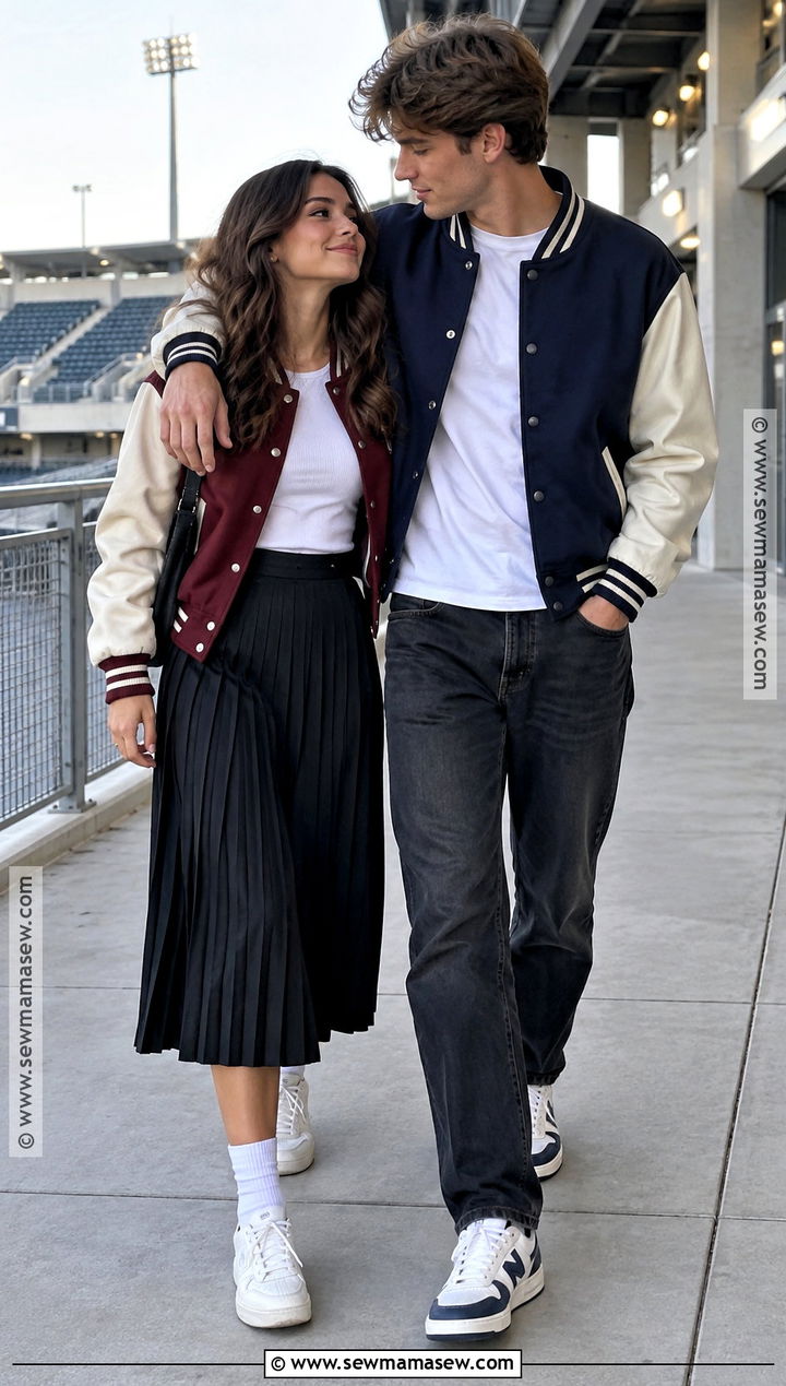Varsity Jacket Couple Fall Outfit - 25 couple fall outfits