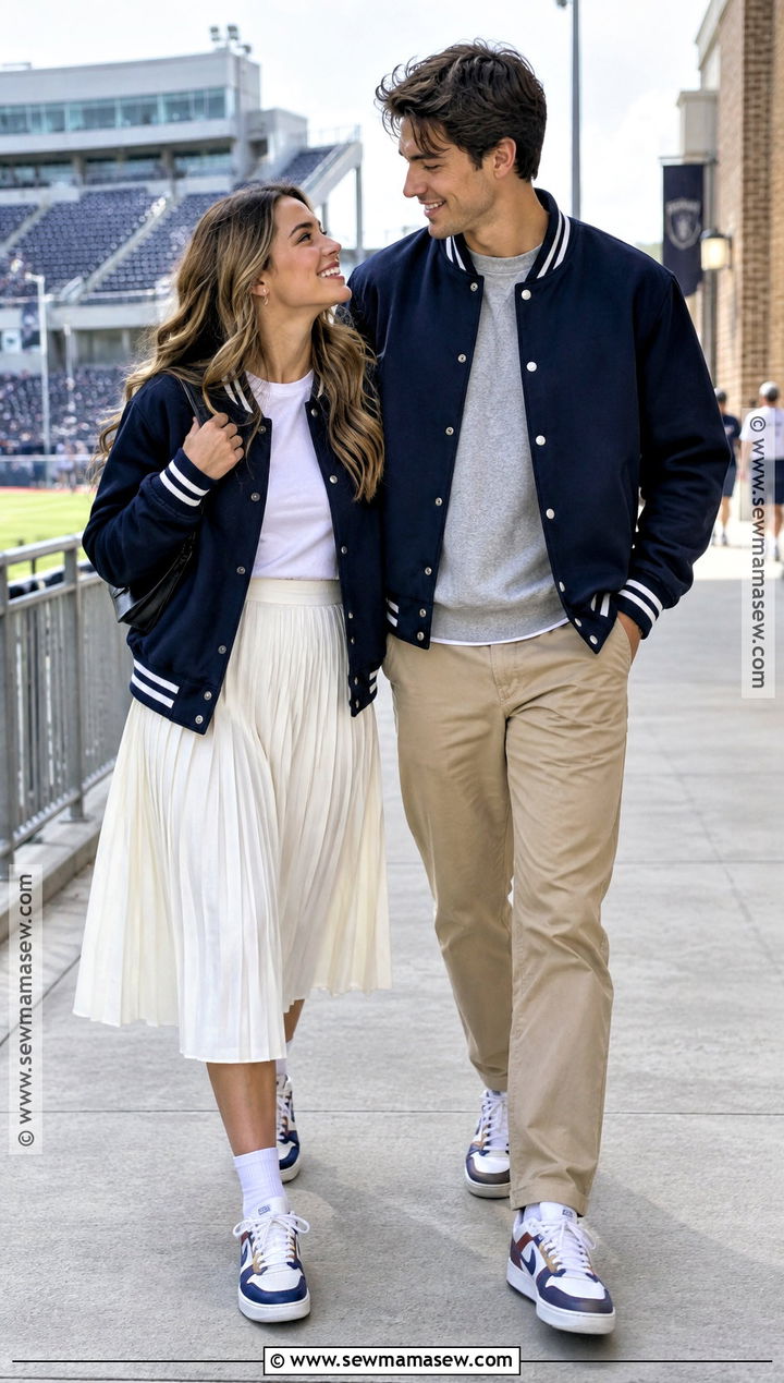 Varsity Jacket Couple Fall Outfit - 20 cute couple fall outfits