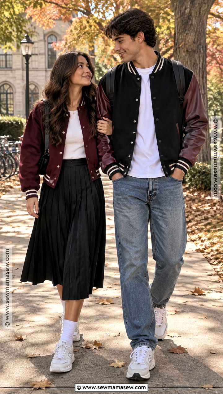 Varsity Jacket Fall Couples Outfit - 15 cute fall couples outfits