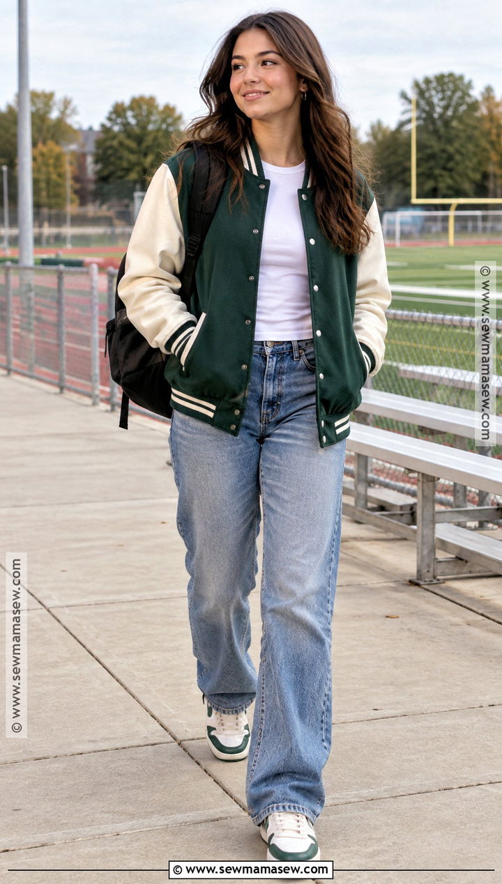 Varsity Jacket Fall School Outfit - 20 school outfits for fall