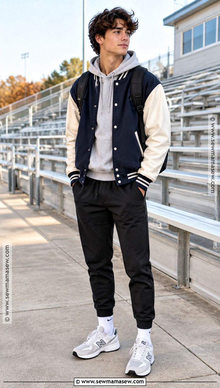 Varsity Jacket Hoodie And Joggers School Outfit - 15 casual school fall outfits