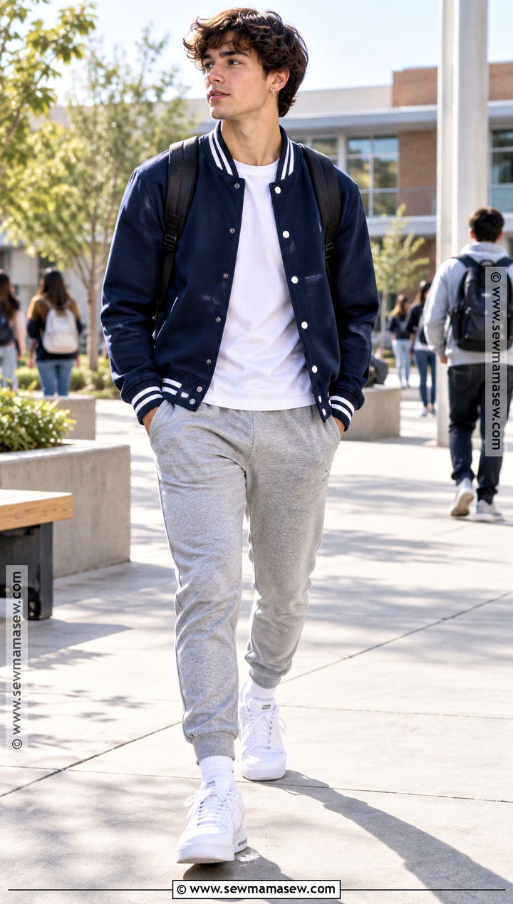 Varsity Jacket School Outfit With Joggers - 15 casual fall outfits for school
