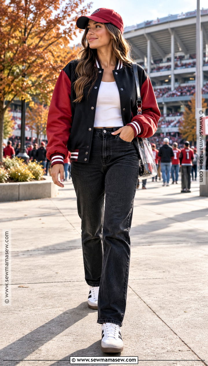 Varsity Jacket With Black Jeans - 20 football game outfit fall ideas