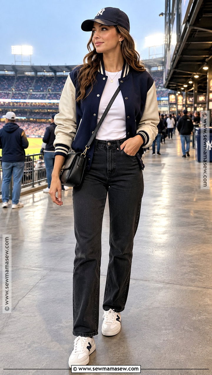 Varsity Jacket With Black Jeans - 20 baseball game outfit fall ideas