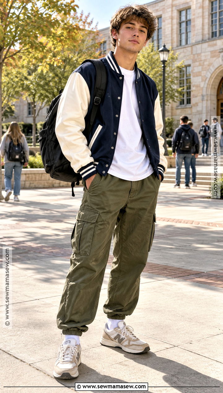 Varsity Jacket With Cargo Pants - 15 fall high school outfits
