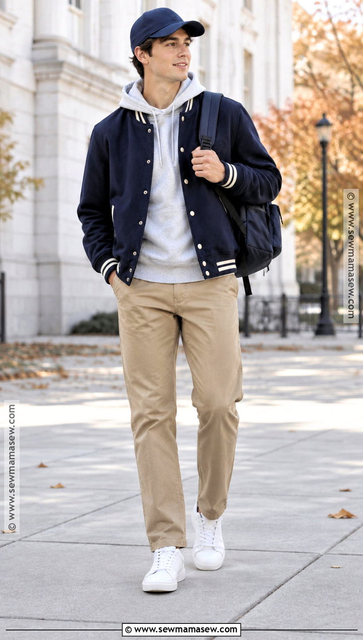 Varsity Jacket With Hoodie And Chinos - 20 Mens Fall Style Ideas