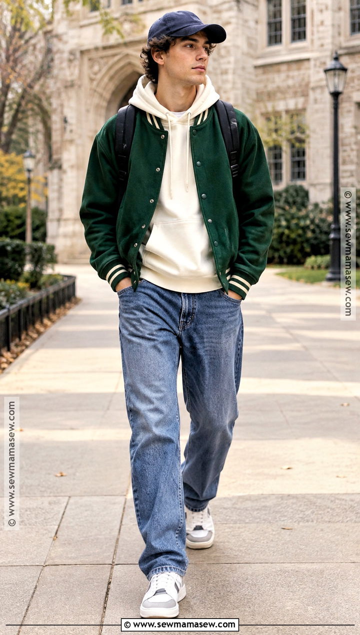 Varsity Jacket With Loose Jeans Fall Fit - 20 fall fit ideas for men