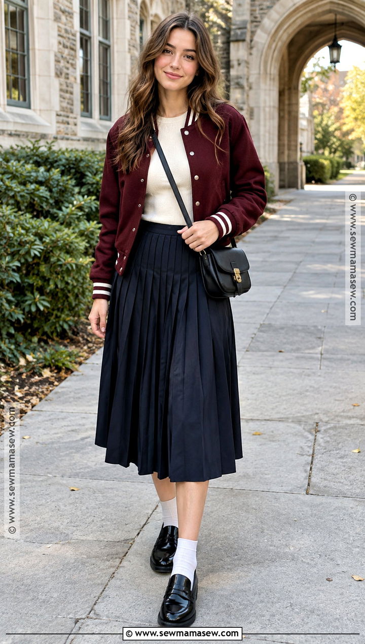 Varsity Jacket With Pleated Skirt - 20 cute fall jackets