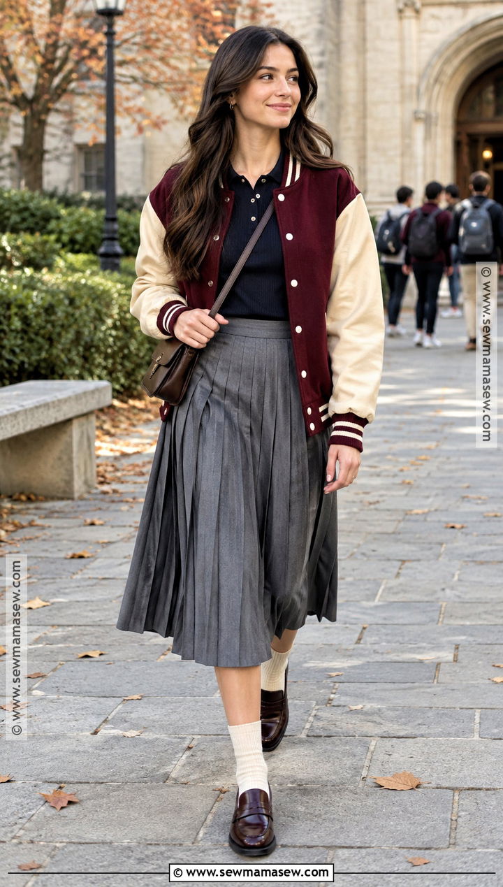 Varsity Jacket With Pleated Skirt - 30 fall jackets