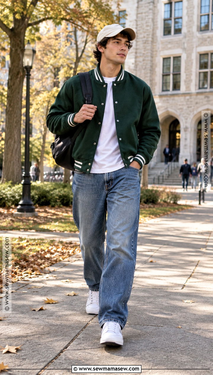 Varsity Jacket With Relaxed Jeans Fall Outfit - 15 fall 2026 outfits for men