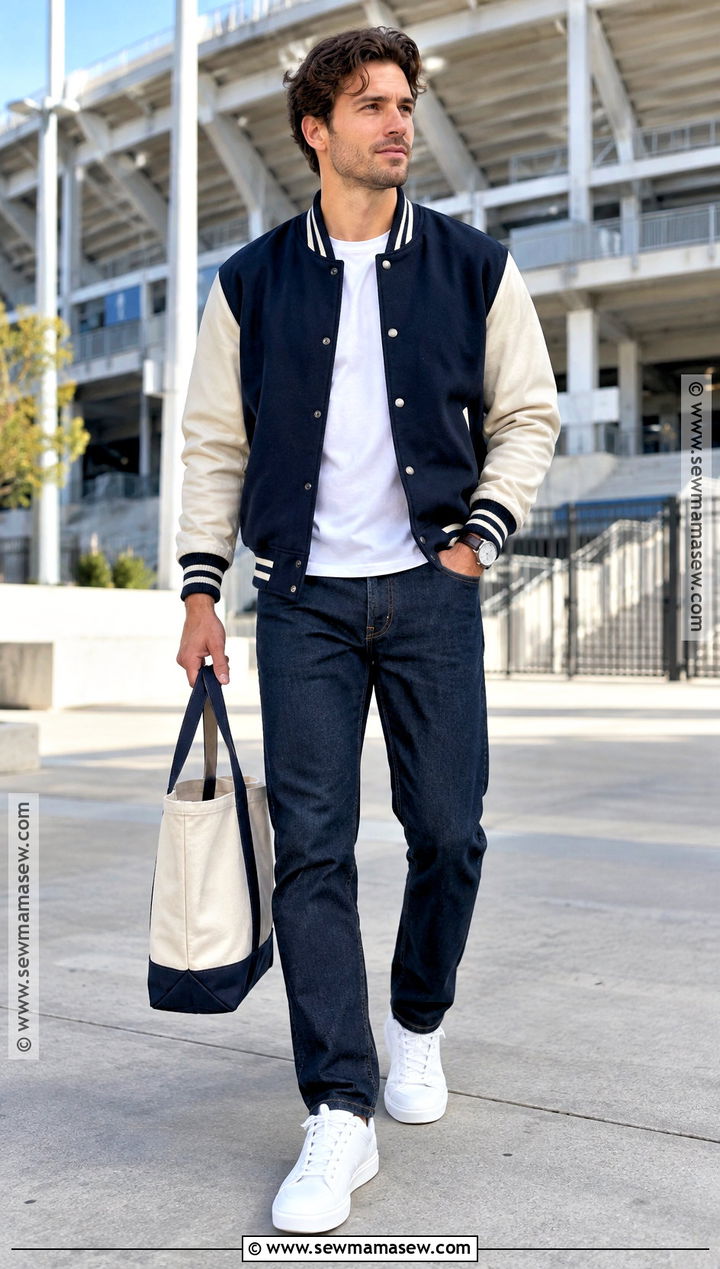 Varsity Jacket With Straight Jeans - 20 men fall jacket ideas