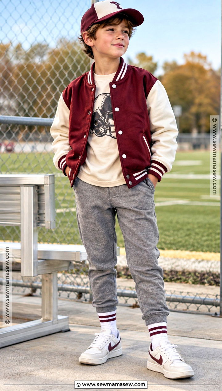 Varsity Jacket With T Shirt And Joggers - 20 fall kids outfits