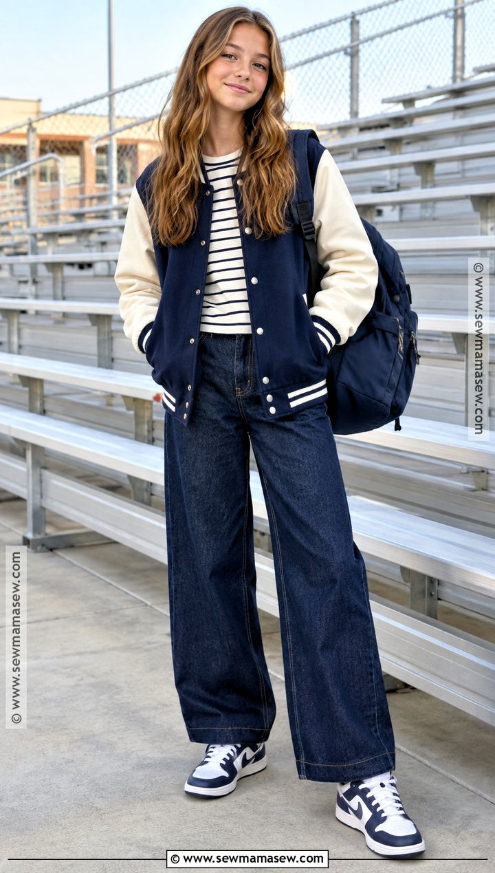 Varsity Jacket With T Shirt And Wide Leg Pants - 15 back to school clothes middle school