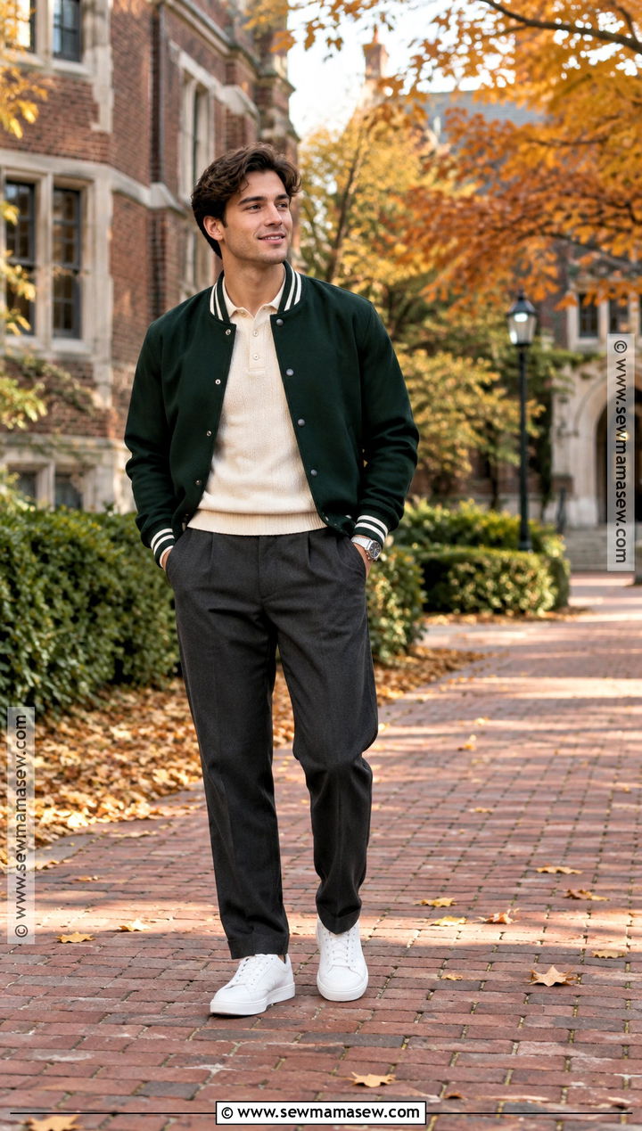 Varsity Jacket With Tailored Pants - 15 fall photoshoot men outfits