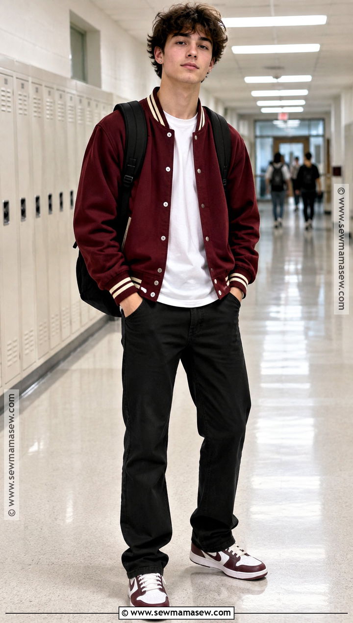 Varsity Jacket and Black Pants Fall School Outfit - 25 fall outfits for school for teens