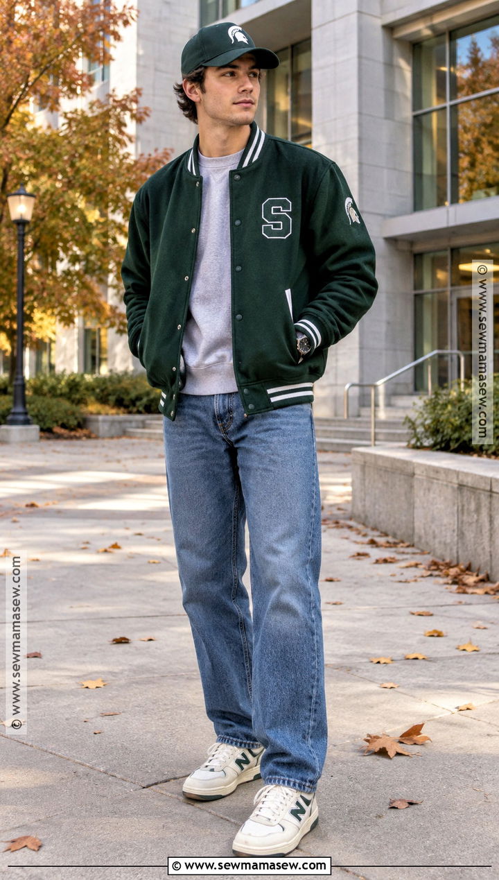 Varsity Jacket and Straight Jeans Outfit - 25 fall drip outfits for men