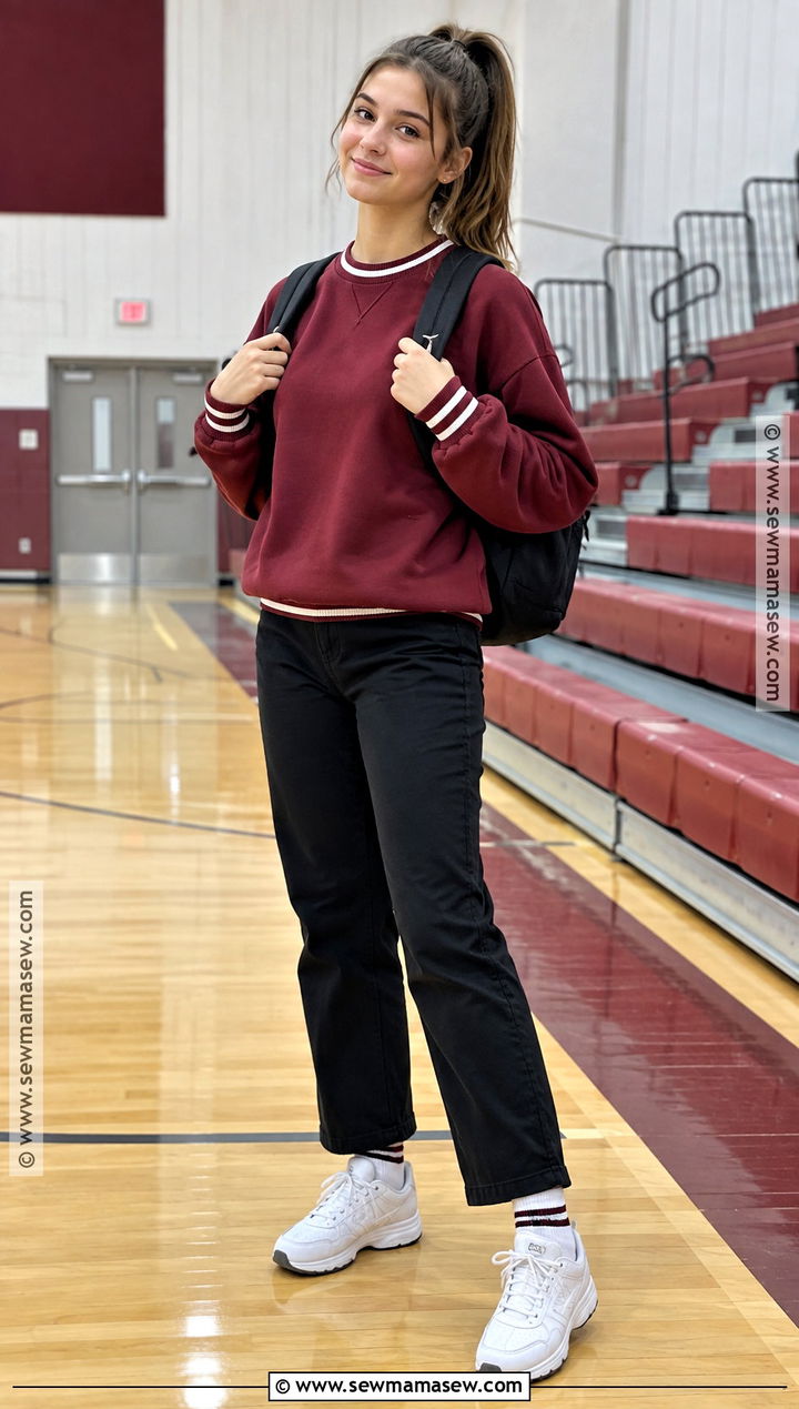 Varsity Sweatshirt And Straight Leg Pants Outfit - 20 middle school back to school outfits