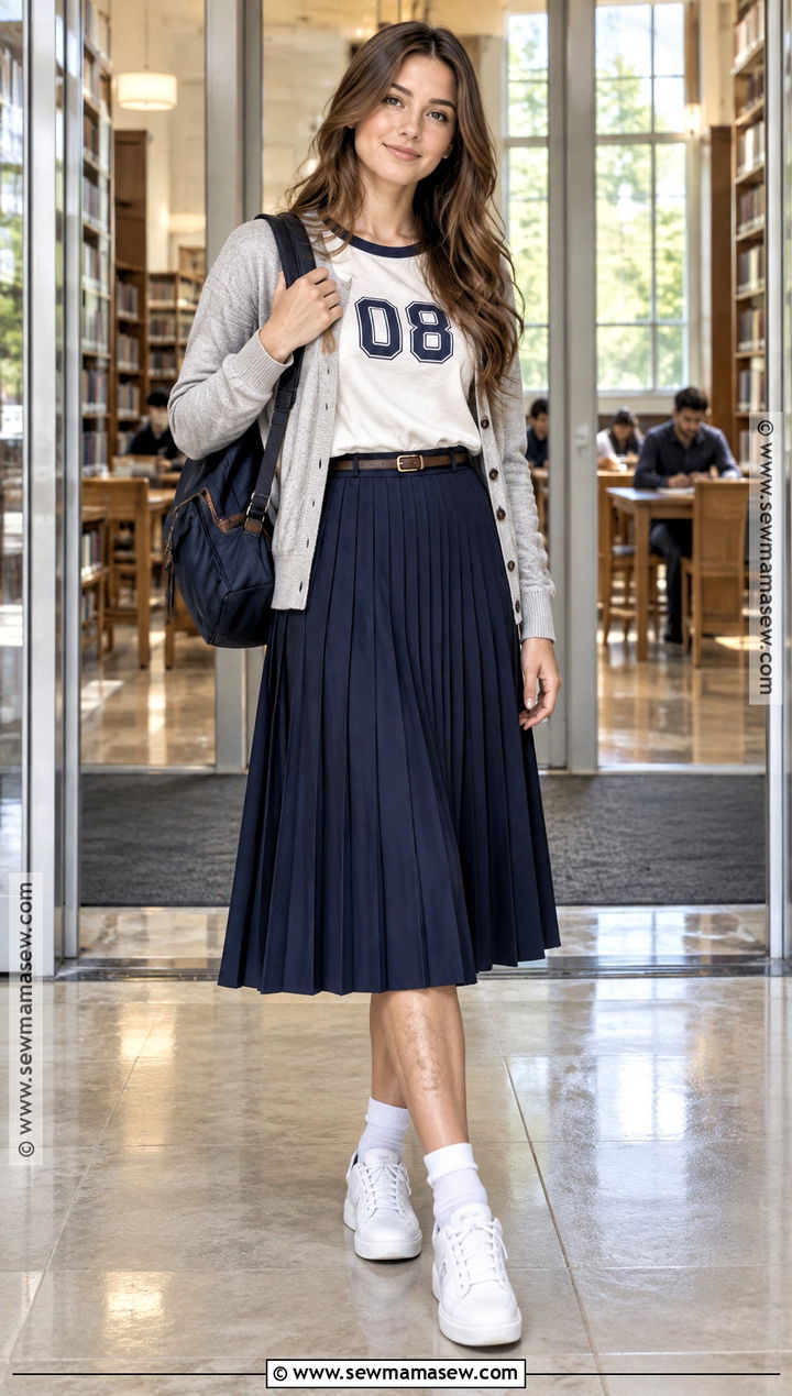 Varsity T Shirt With Pleated Midi Skirt - 20 back to school t shirts