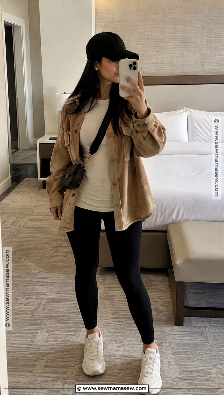 Vegas Casual Outfit With Leggings And Shacket - 20 outfits for vegas in november