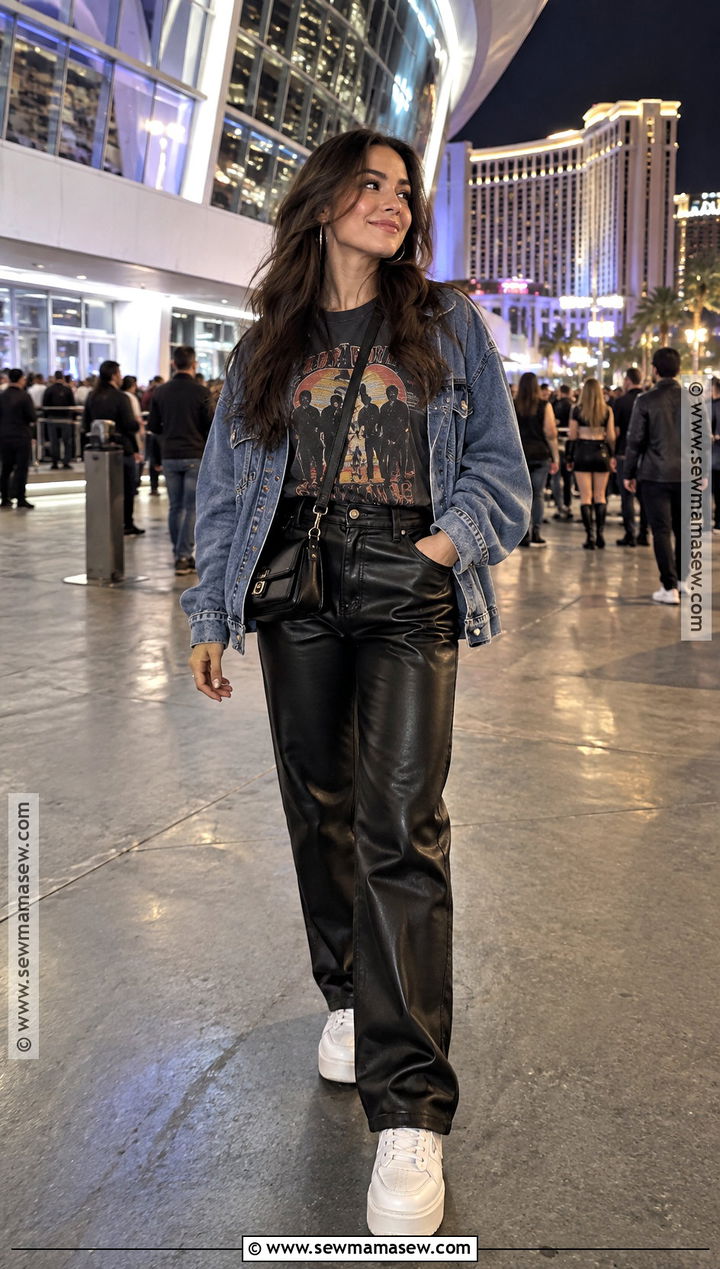 Vegas Concert Outfit With Faux Leather Pants And Graphic Tee - 20 outfits for vegas in november