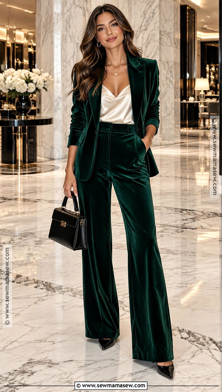 Vegas Elegant Outfit With Velvet Suit And Camisole - 20 outfits for vegas in november