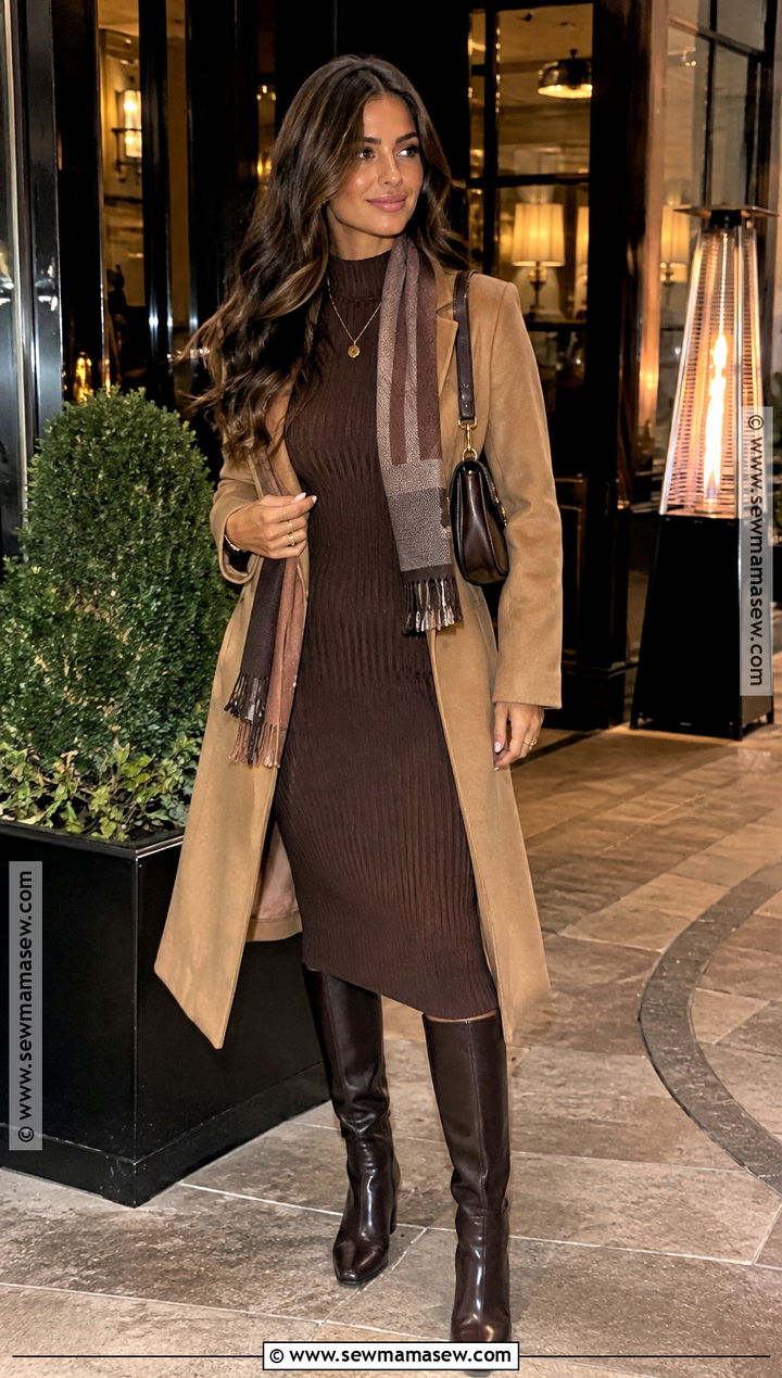 Vegas Late November Outfit With Ribbed Midi Dress And Coat - 20 outfits for vegas in november